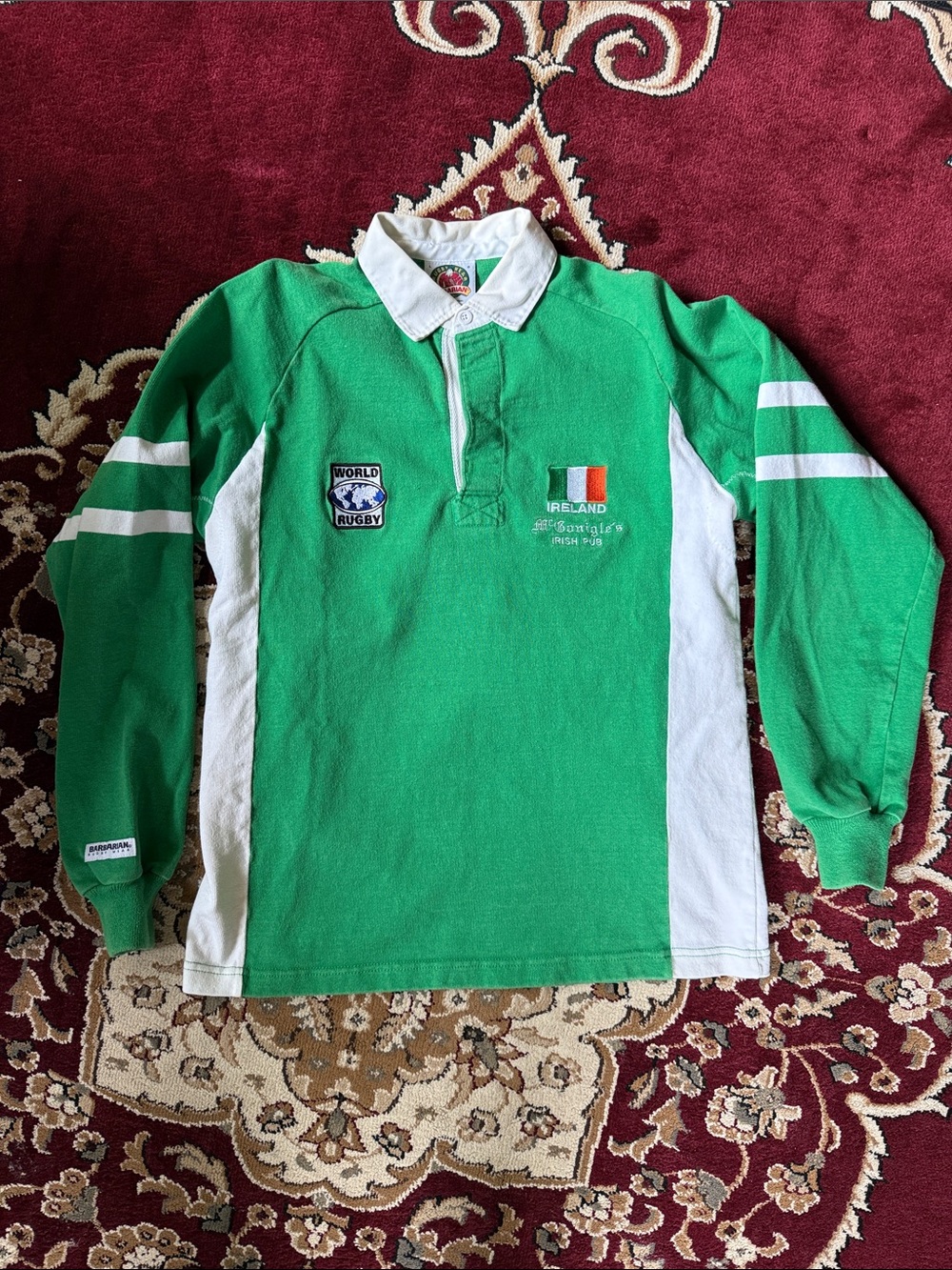 Barbarian Rugby WearIreland Green/White Rugby Shirt with Collar Men’s Large 🇮🇪☘️